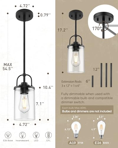 2 Pack Glass Pendant Lights Kitchen Island (Matte Black / 2 Pack)