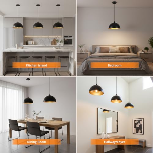 3 Pack Black Pendant Lights Kitchen Island (Black & Gold / 11.8 inch (3PCS))