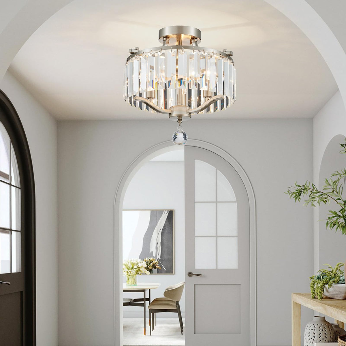 12.2'' Modern Brushed Nickel Crystal Ceiling Light Fixture Farmhouse 3