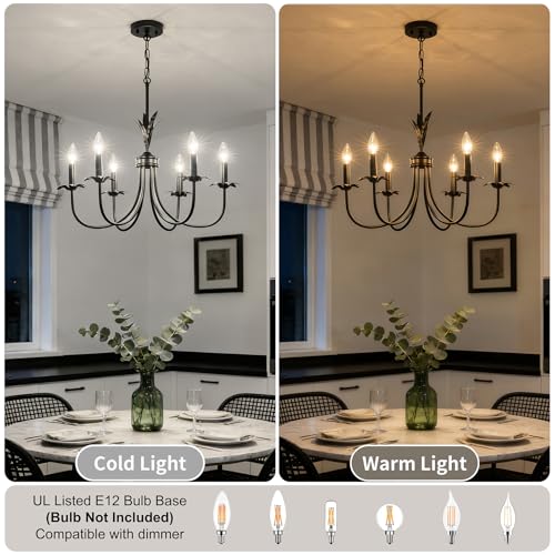 6 Light Flower Black Chandeliers for Dining Room (Black)