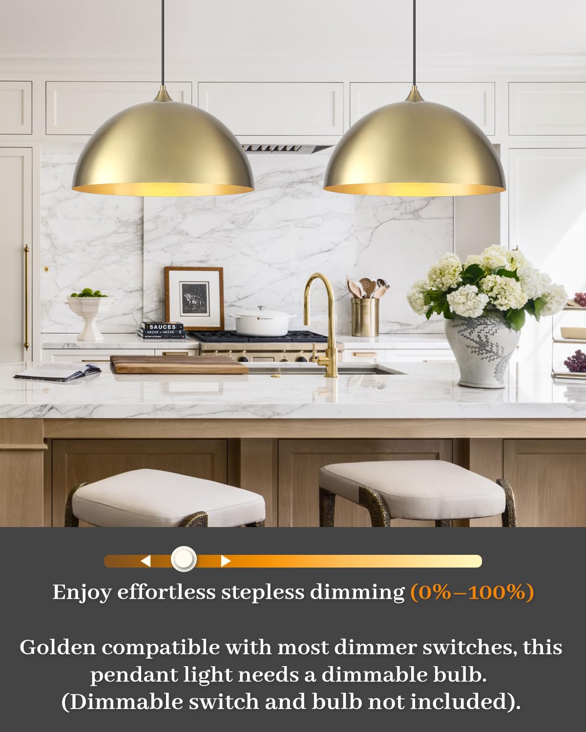 Gold Pendant Lights Kitchen Island (Gold+Gold / 16"x2)