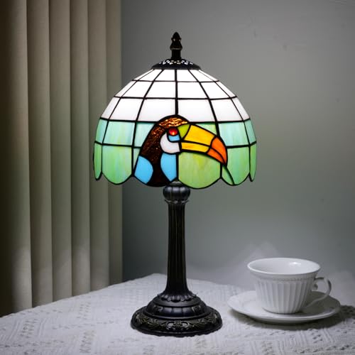 Small Tiffany Lamp Toucan Bird Stained Glass Lamp Classical Art Bedside Reading Lamps Vintage Dining Room Living Room Bedroom Office Desk Nightstand Black Tiffany Style Table Lamp Tropical Home Decor (Bird Lamp)