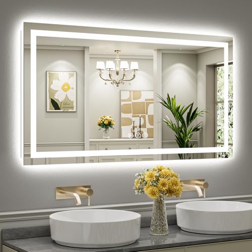 55x30 Inch LED Bathroom Mirror with Lights (Backlit+front Lit / 55"L x 30"W)