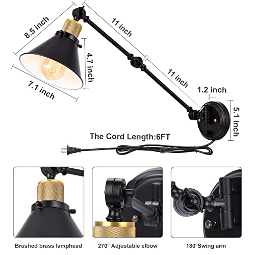 Wall Sconce Plug in (Black / 1 Pack- (Switch))