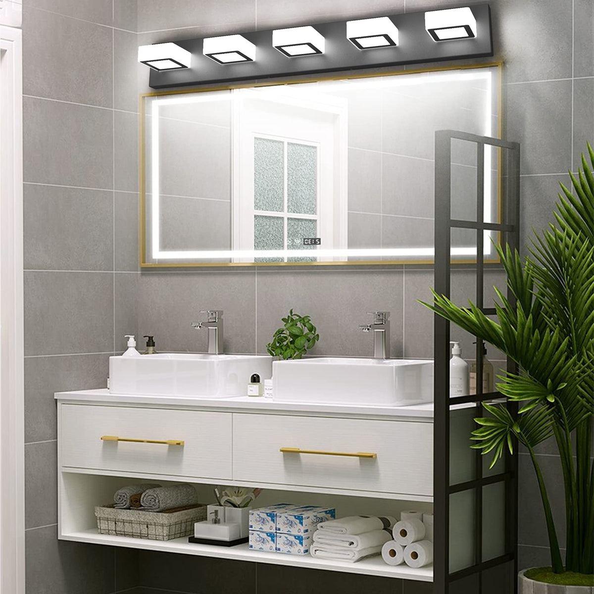 Modern Black Bathroom Lighting Fixtures 5 Lights Adjustable Acrylic Vanity Lights Fixtures Modern LED Matte Black Bathroom Vanity Lights Over Mirror (Black-Natural light / 34 inch)
