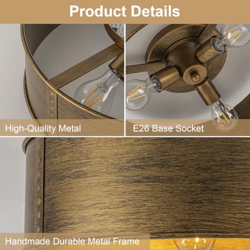 3 Light Farmhouse Metal Drum Flush Mount Ceiling Light Copper Bronze (Copper Bronze / 17")