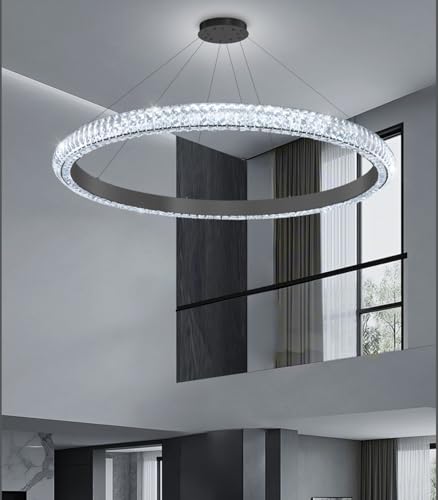 40" 1 Ring Crystal Chandelier Modern LED Dimmable Ring Pendant Light Chandelier for Dining Room Living Room Black (Black / 1 Ring Round 40")