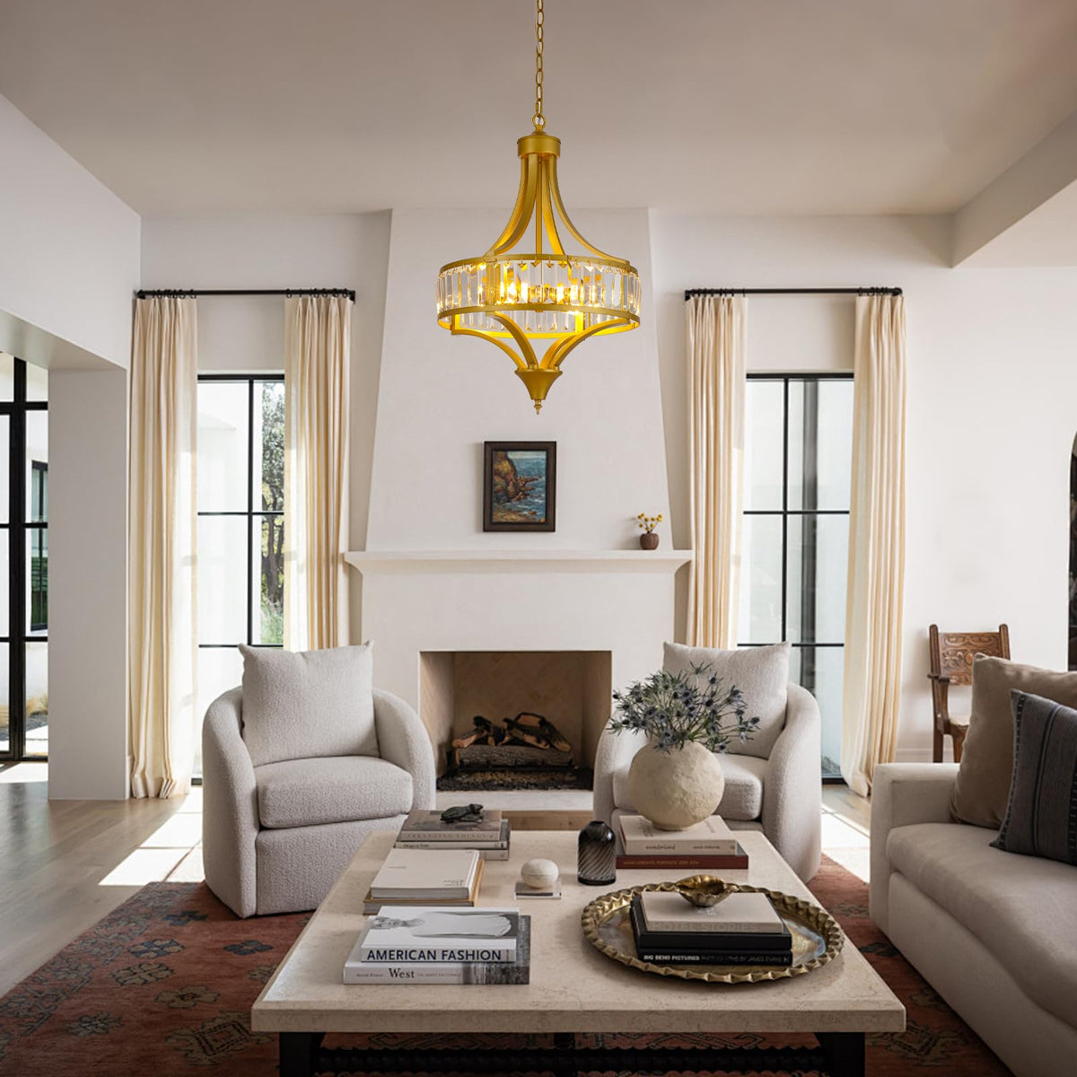 16'' Gold 4 Light Crystal Chandelier for Dining Room (4-Light Gold)