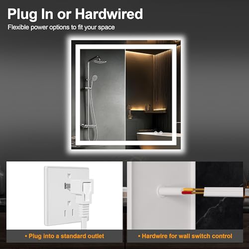 30x30 LED Bathroom Mirror with Lights (Rec Corner-3 Light Modes / 30"L x 30"W)