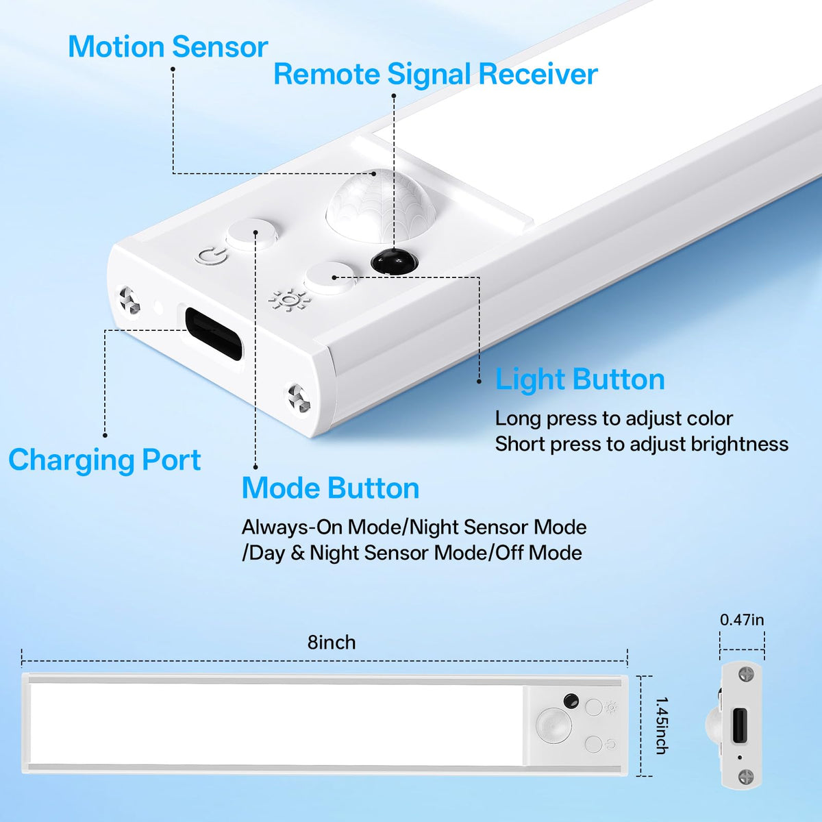 Under Cabinet Lighting Wireless (White - 8inch - 2 Pack)