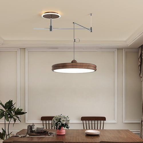 Adjustable Round Swing Arm Pendant Light in Walnut (40cm)