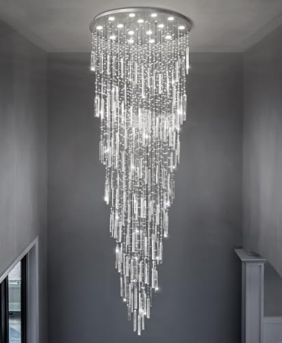 D40'' x H120'' Crystal Chandelier High Ceiling Chandeliers for Entryway Large Raindrop Chandeliers LED Dimmable Flush Mount Light Fixtures for Staircaes Foyer Hallway Living Room Bulbs Included Silver (D40'' x H120'' Silver)