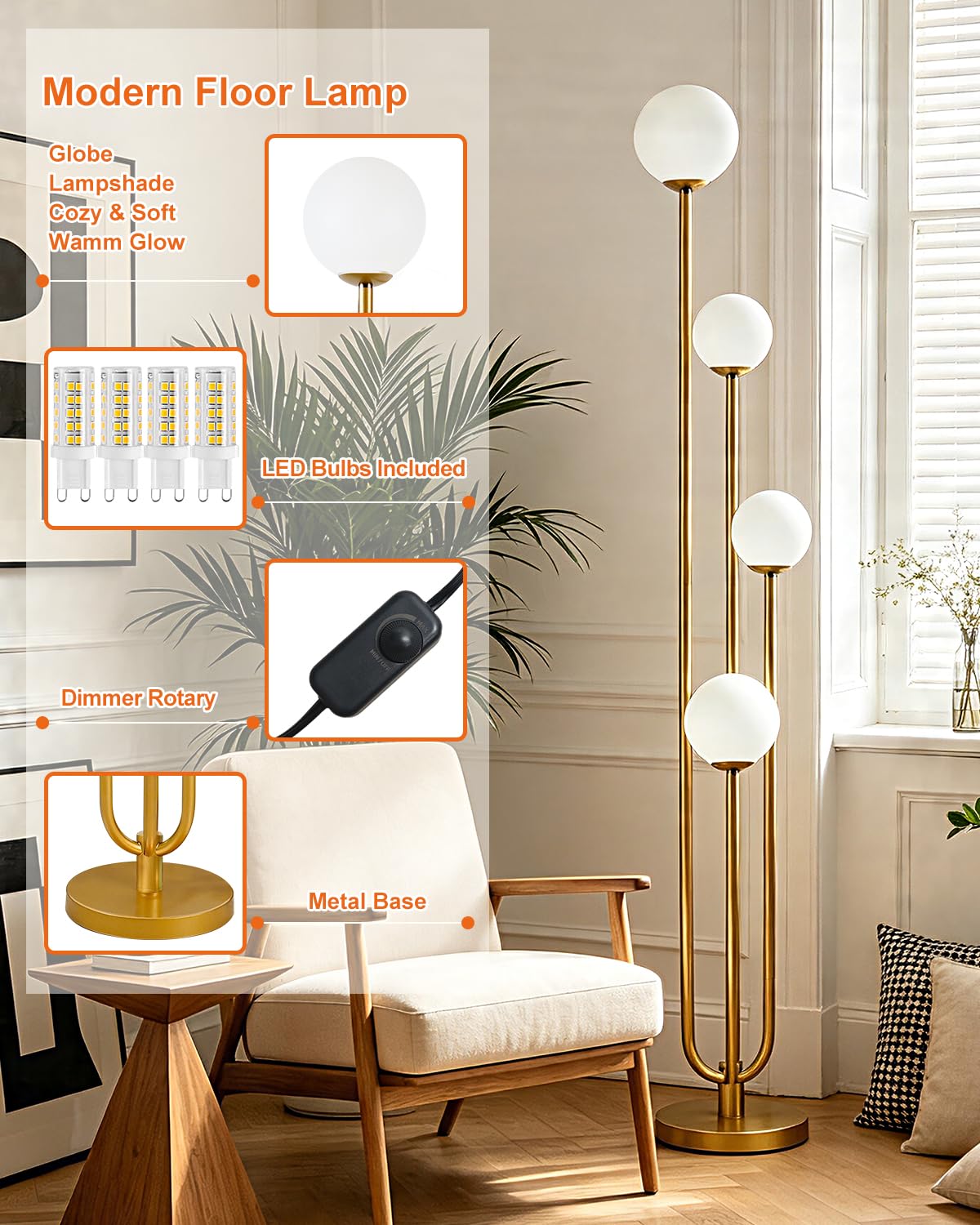 Gold 4 Globe Floor Lamp (Gold-4U)