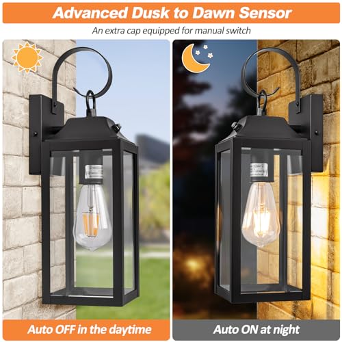 Dusk to Dawn Outdoor Wall Lights 15Inch Black 2 Pack (15 Inch Dusk to Dawn / Black)
