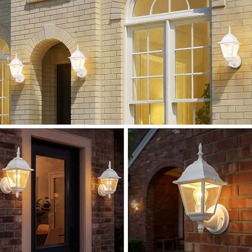 Outdoor Wall Lantern 2 Pack White Outside Porch Light (White / Standard Version)