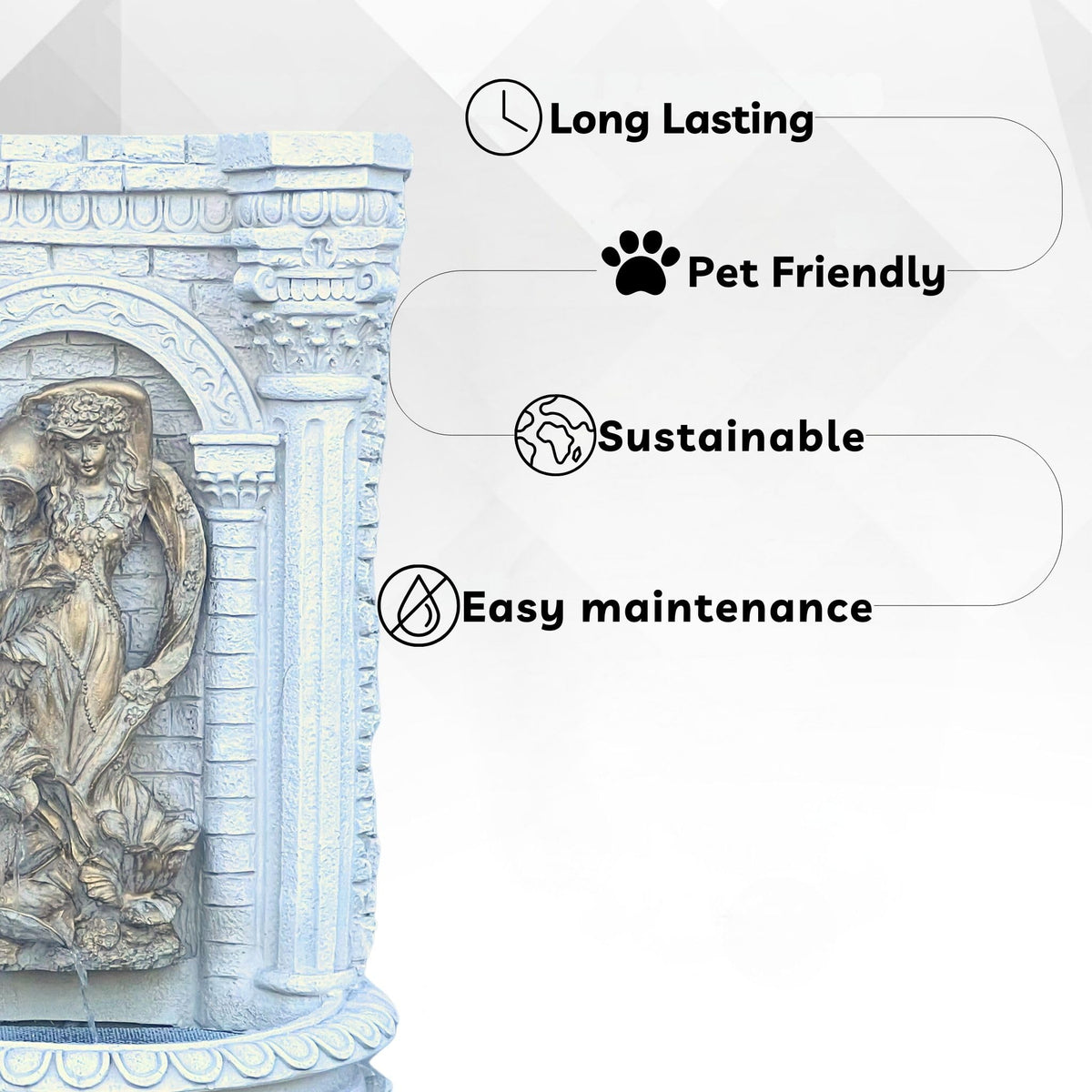 30.3" Solar Powered Wall Fountain with Gold Flower Maiden Statue (Cream White)