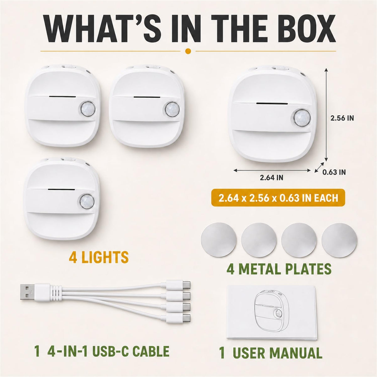 Motion Sensor Light Indoor (White / 4 Pack)