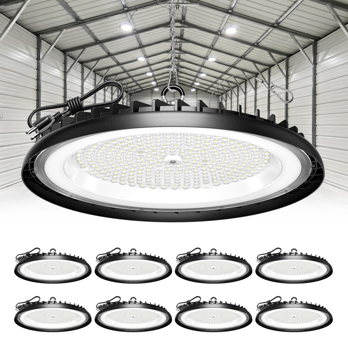 200W UFO LED High Bay Light 22500LM 5000K Commercial Grade for Shop (200W-8PACK)