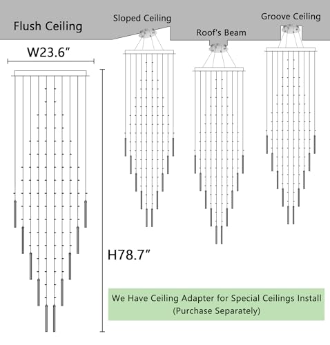 W24 x H78 Crystal Glam Chandelier Long Light Chandeliers with Dimmable Light Bulbs High Ceiling Light Fixtures for Foyer Entryway Living Room Stair Silver (Silver / Round W24" X H78")