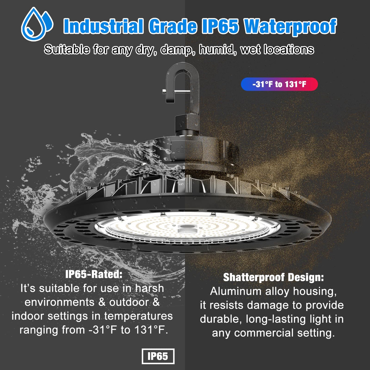 LED High Bay Lights Super Bright 150W 22500LM Dimmable AC100 (150W-1PACK-Black)