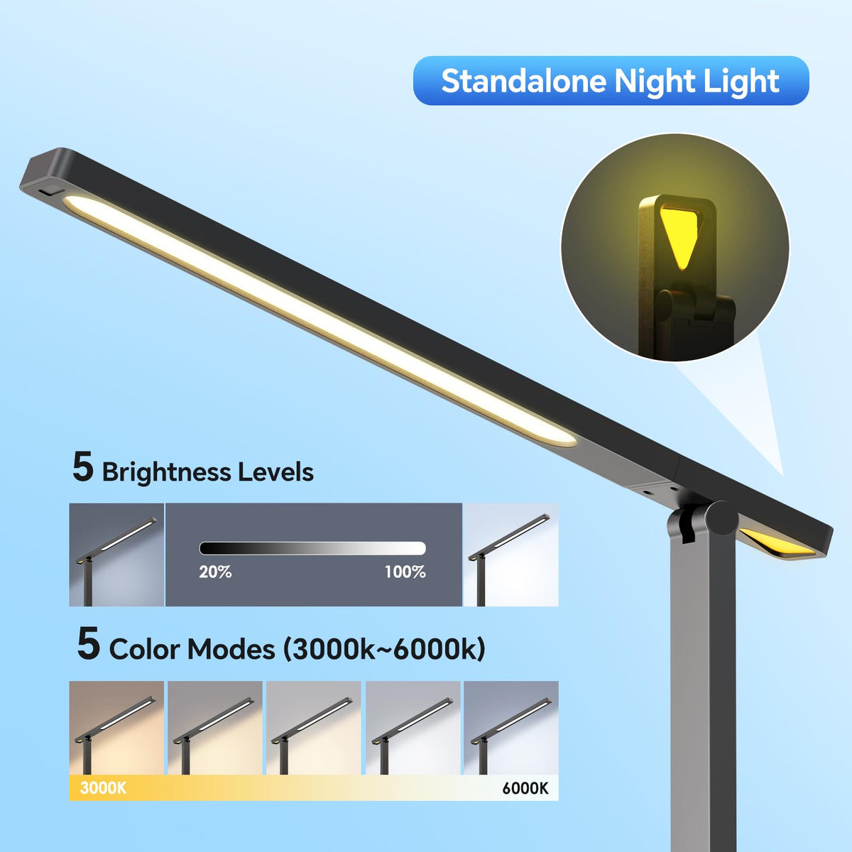 Desk Lamp with USB Charging Port (Black3)