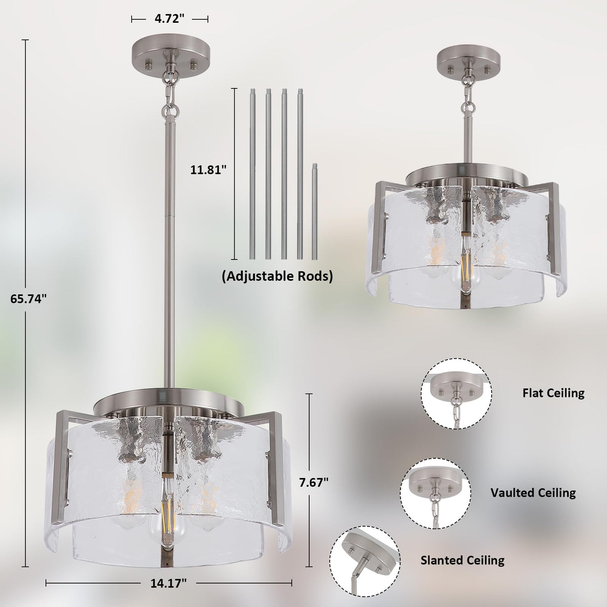 Nickel Chandeliers for Dining Room Light Fixture (3 Light Nickel)