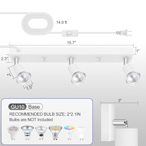 Plug in Track Lighting (White / 15" 3 Way Track Light)