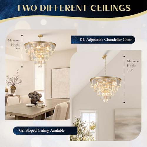 Gold Crystal Chandeliers 16 Lights 30" Luxury Round Chandelier (Gold / Large-30”)