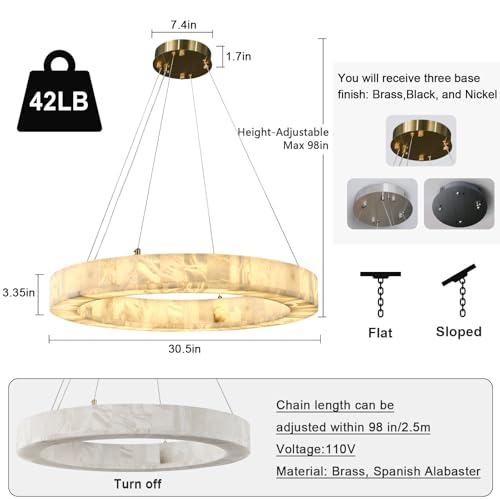 Alabaster Round Chandelier (5-Gold-30.5in / 30.5 in)