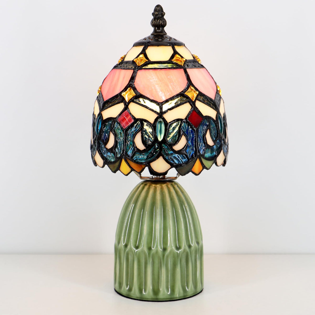 Tiffany Stained Glass Mushroom Table Lamp 12.5 Inch (Pink Jewelry Baroque)