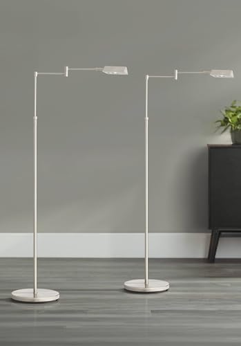 Zema Nickel Swing Arm Modern LED Pharmacy 49.5" Tall Floor Lamps Set of 2