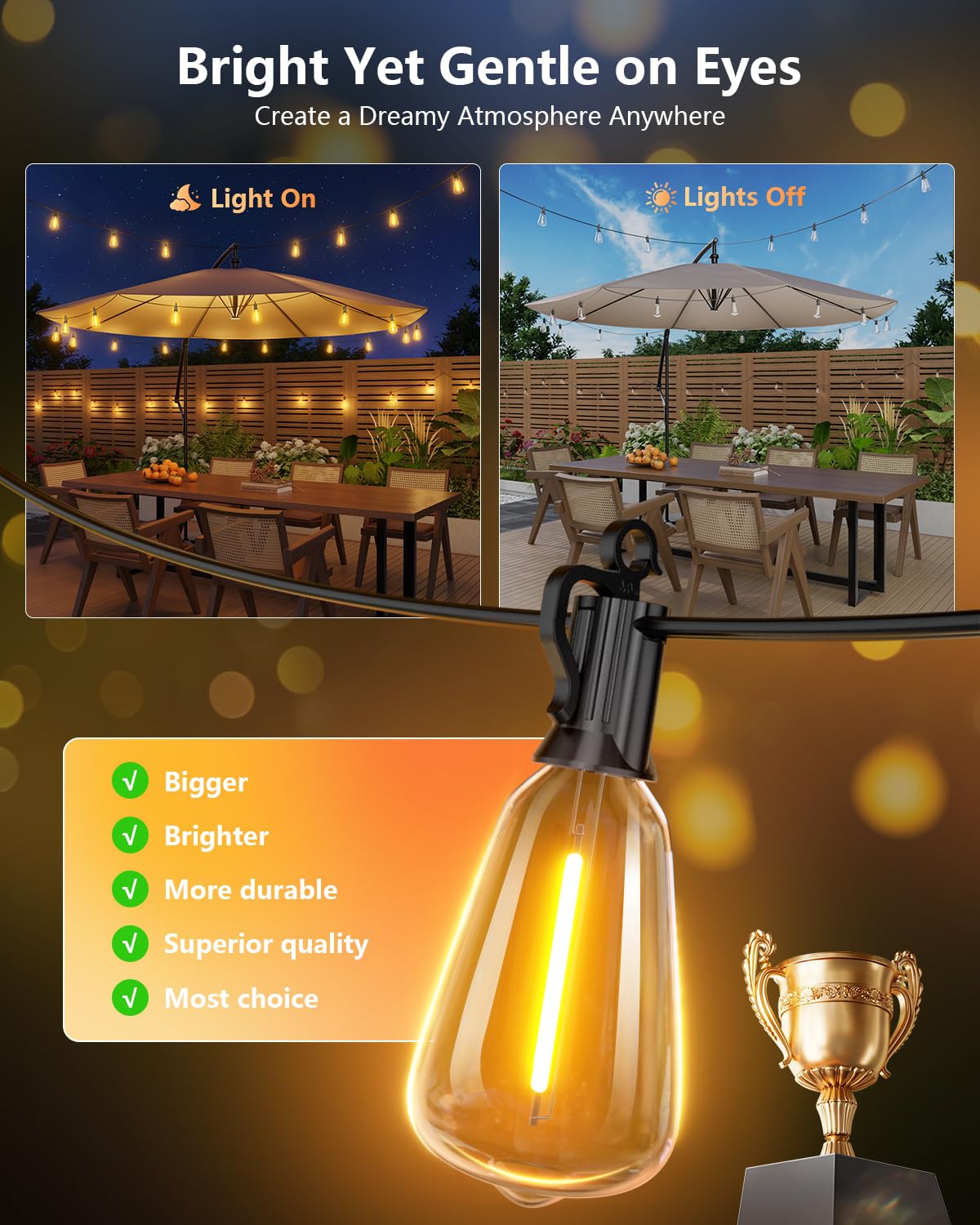 58FT Solar String Lights Outdoor (58FT(25 Sockets))