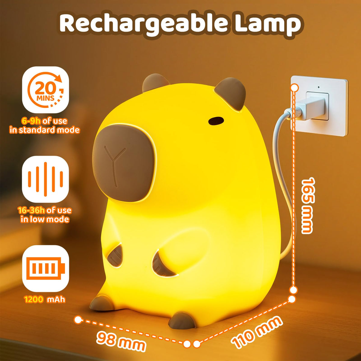 Huggwaii Squishy Capybara Night Light for Kids (Brown-1)
