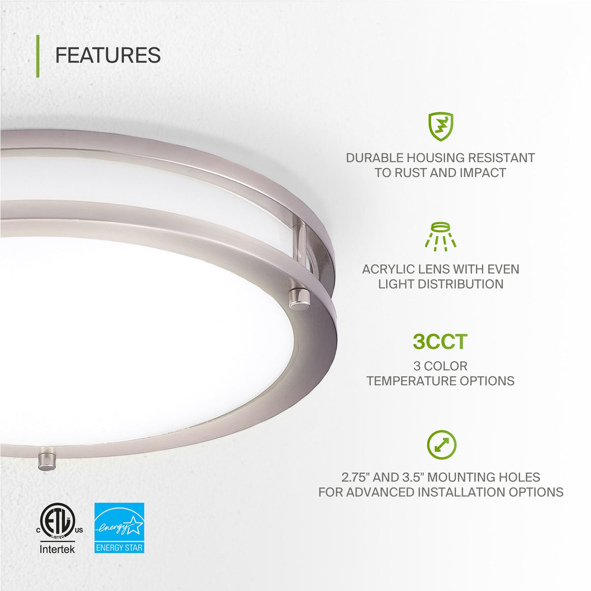 LED 16" Round Flush Mount Lighting (Brushed Nickel)