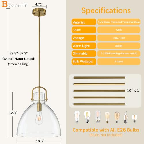 Modern Glass Pendant Light Kitchen Island (13.6in)