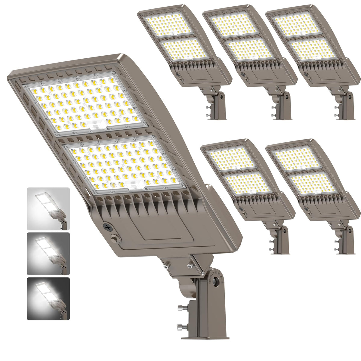 6 Pack 320W LED Parking Lot Light 48000LM UL ETL Listed Commercial Flood Light Adjustable Wattage IP65 5000K Outdoor Street Shoebox Light Slip Fitter for Stadium Backyard 100 (320W)