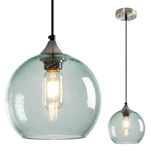 Light Green Seeded Glass Pendant Lights Kitchen Island 1 Pack (Light Green / M - 7.87 in)