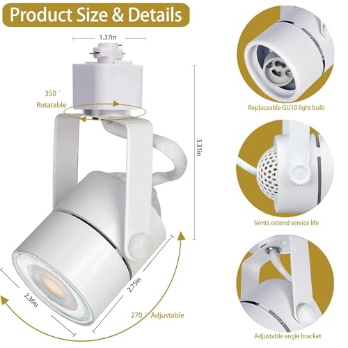 Track Lighting with GU10 3CCT Dimmable Replaceable Bulbs White 8 Heads (White)