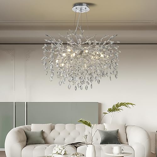 Modern Crystal Tree Branches Chandelier (Silver / Round 30")