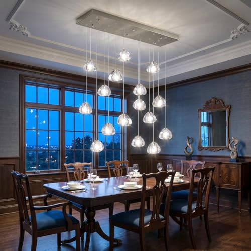 Brushed Nickel Rectangular Chandeliers for Living Dining Room Light Dimmable High Ceiling Pendant Lights Fixtures Lighting Chandelier for Foyer Entryway Lighting (Brushed Nickel / 16 lights)