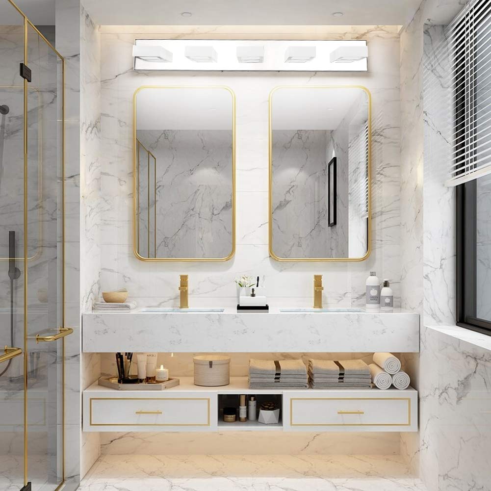 Chrome Vanity Lights for Bathroom Acrylic Rotable 360° LED Modern Bathroom Lighting Fixtures Over Mirror (Chrome-Natural light / 34 inch)