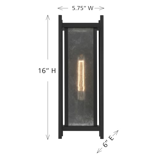 5-3804-BK Jacobs Mid-Century Modern Clear Mica Glass Outdoor Wall Lantern, 1-Light 60 Watt, 16" H x 6" W, Matte Black (16" Height / Matte Black)