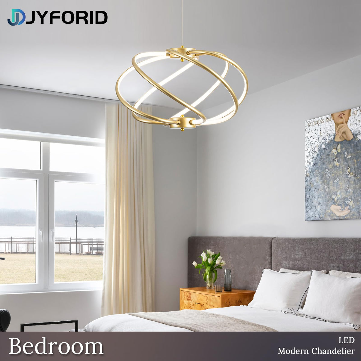 Gold Modern Chandelier with Remote Control (Gold-A)