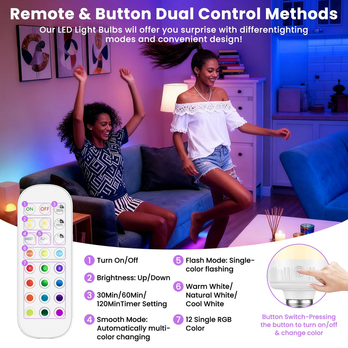 Rechargeable Light Bulbs with Remote