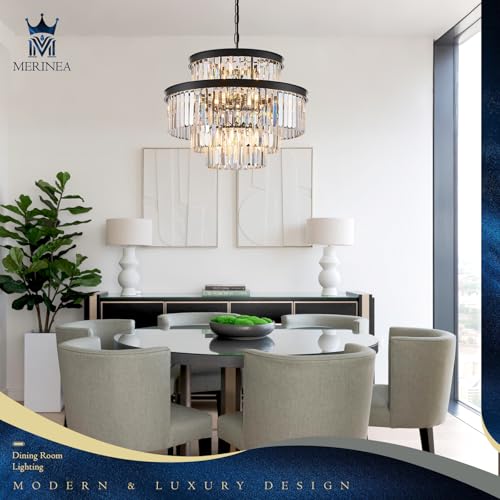 Black Crystal Chandeliers 15 Lights 22" Luxury Round Chandelier (Black / Medium-21.6”)