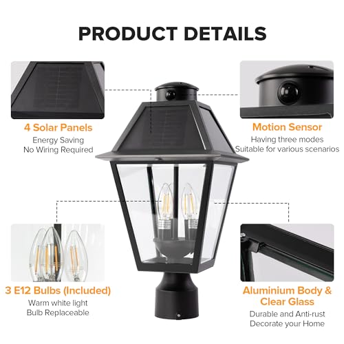 Outdoor Solar Lamp Post Light with Motion Sensor and Base 2 Pack