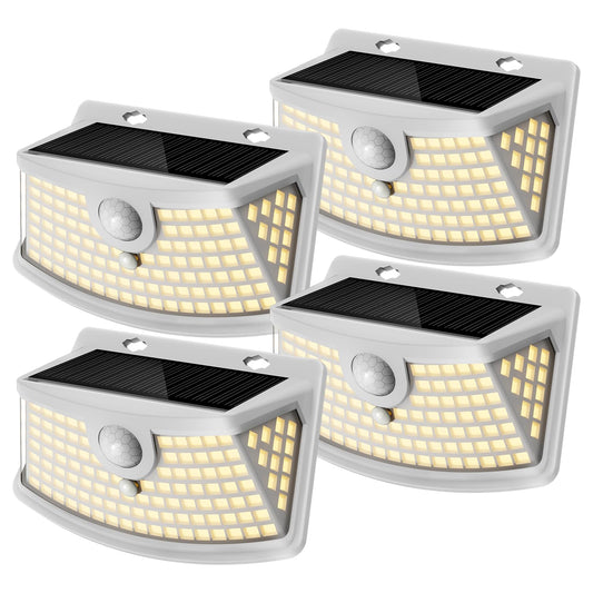 Solar Motion Sensor Lights Outdoor 120 LEDs (White-Warm / 4 Pack)