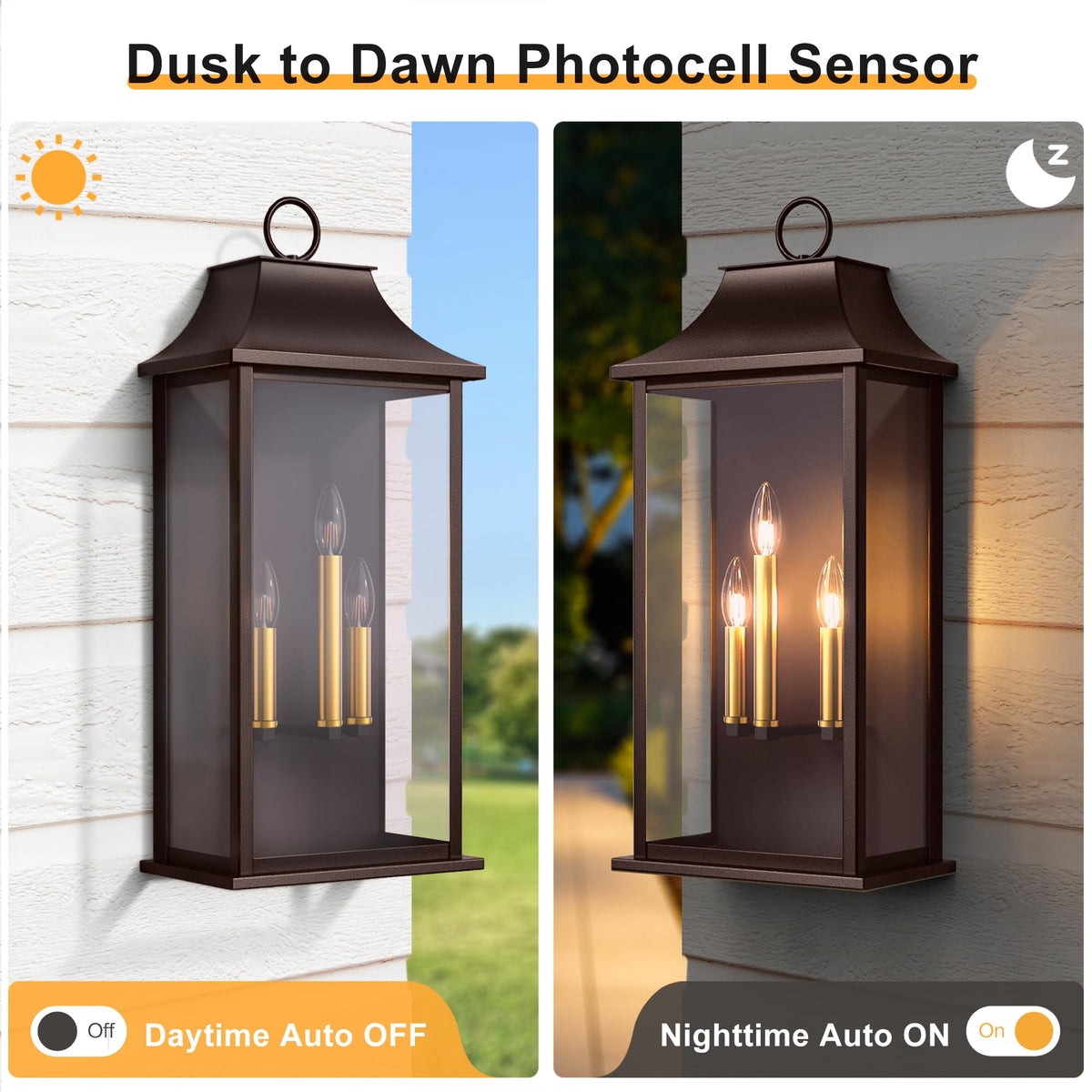 Dusk to Dawn Outdoor Wall Light (Bronze(with Gold Base) / 25.3 inch)