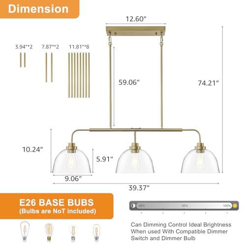 Dining Room Light Fixtures over Table (Gold / 3 Light)