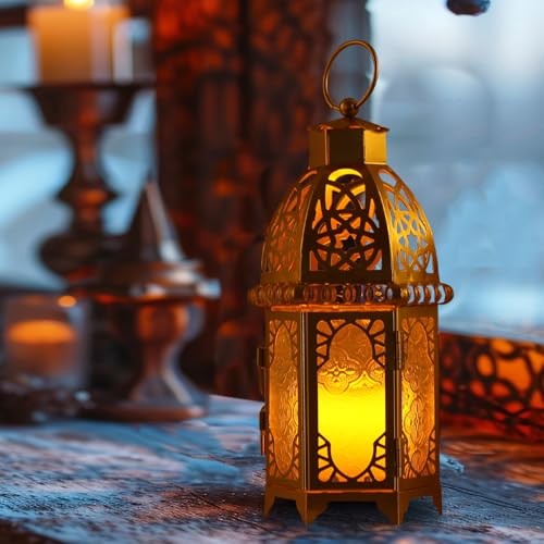 Moroccan Lanterns Decorative Indoor & Outdoor (Large / Golden - 11''h)